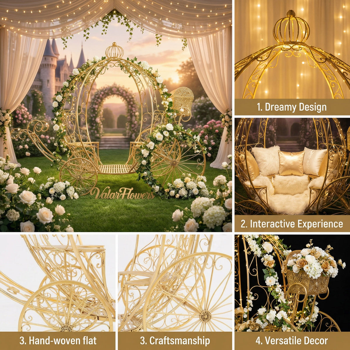 ValarFlowers 7.9ft Cinderella Fairy Princess Pumpkin Carriage Decor