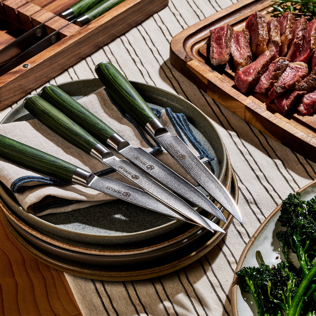 Damascus Steel Steak Knife Set. 8-pc