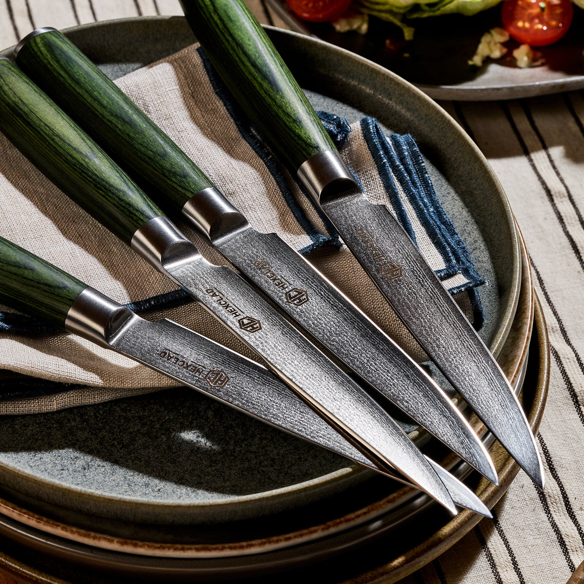 Japanese Damascus Steel Steak Knife Set. 4-pc
