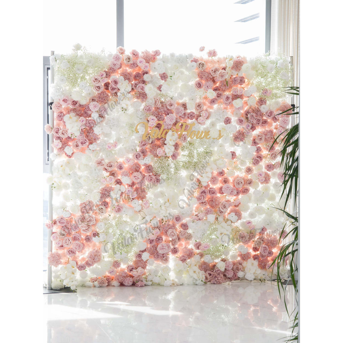 Romantic Floral Backdrop - Blush Nude and White Artificial Flower Wall for Weddings. Events. and Special Occasions-VF-418