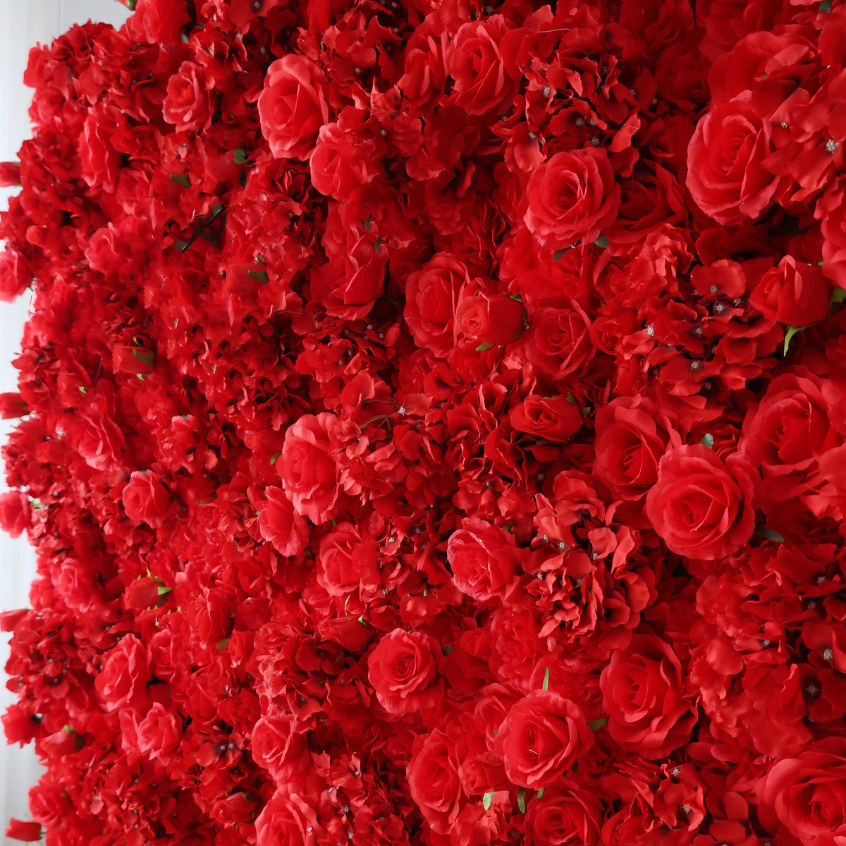Valar Flowers Presents: Red Blossom Bliss – A Dense Array of Roses in an Artificial Fabric Flower Wall-VF-157-3